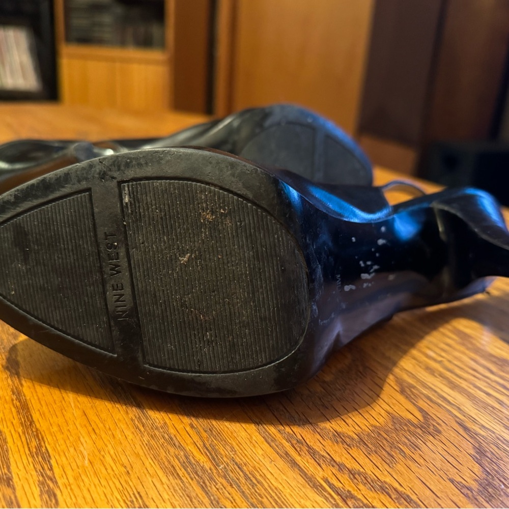 Nine West Black Leather Sling Back Heels - Picture 9 of 12